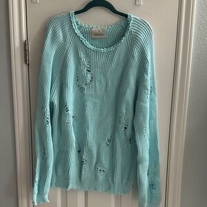 Laneus Light Blue Distressed Ribbed Cotton Blend Sweater Made In Italy Size 52